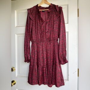 Gap floral Red Dress, split neck tiered mini dress
